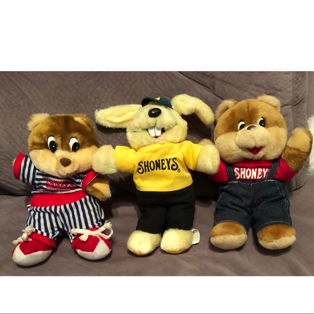 Shoneys Bears and Bunny Stuffed Animals set